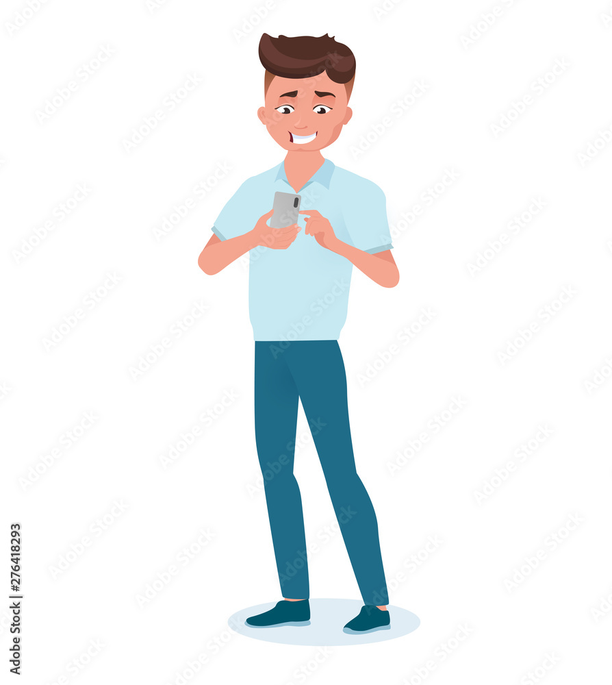 Man or boy with his smartphone. Online chat, mobile app, Internet communication. Man or boy with his smartphone. Online chat, mobile app, Internet communication.