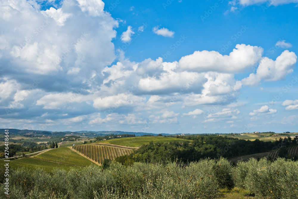 Hiking hills, backroads and vineyards at autumn, near San Gimignano in Tuscany, Italy