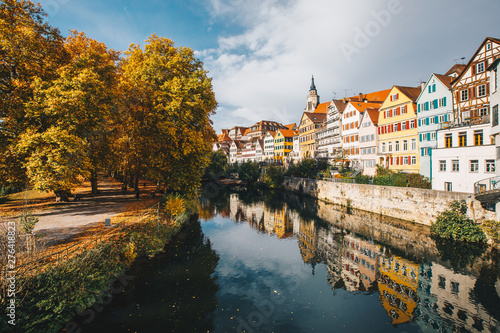Tuebingen in the Stuttgart city ,Germany Colorful house in riverside and blue sky. Beautiful old city in Europe.