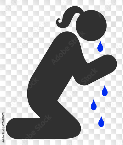 Crying praying woman EPS vector pictogram. Illustration contains flat crying praying woman iconic symbol on a chess transparent background.