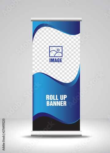Roll up banner template vector, banner, stand, exhibition design, advertisement, pull up, x-banner and flag-banner layout