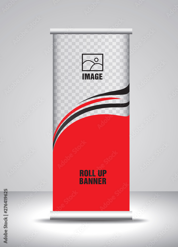 Red Roll up banner template vector, banner, stand, exhibition design, advertisement, pull up, x-banner and flag-banner layout, abstract background Red Roll up banner template vector, banner, stand, exhibition design, advertisement, pull up, x-banner and flag-banner layout, abstract background