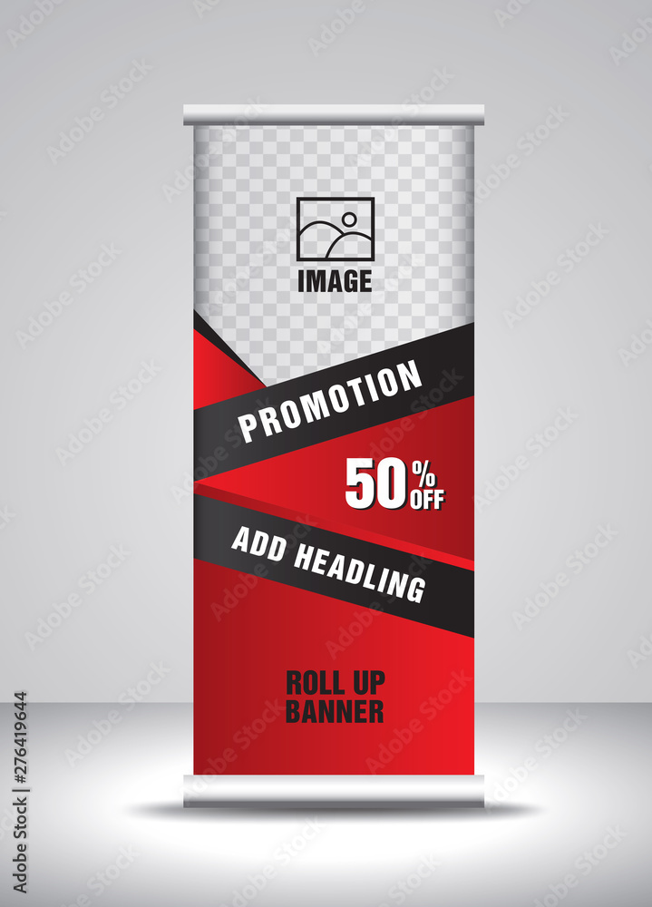 Red Roll up banner template vector, banner, stand, exhibition design, advertisement, pull up, x-banner and flag-banner layout, polygon background Red Roll up banner template vector, banner, stand, exhibition design, advertisement, pull up, x-banner and flag-banner layout, polygon background