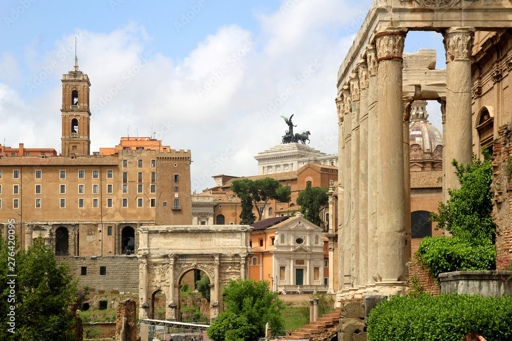 Rome, Italy, ruins of the Imperial forums of ancient Rome.