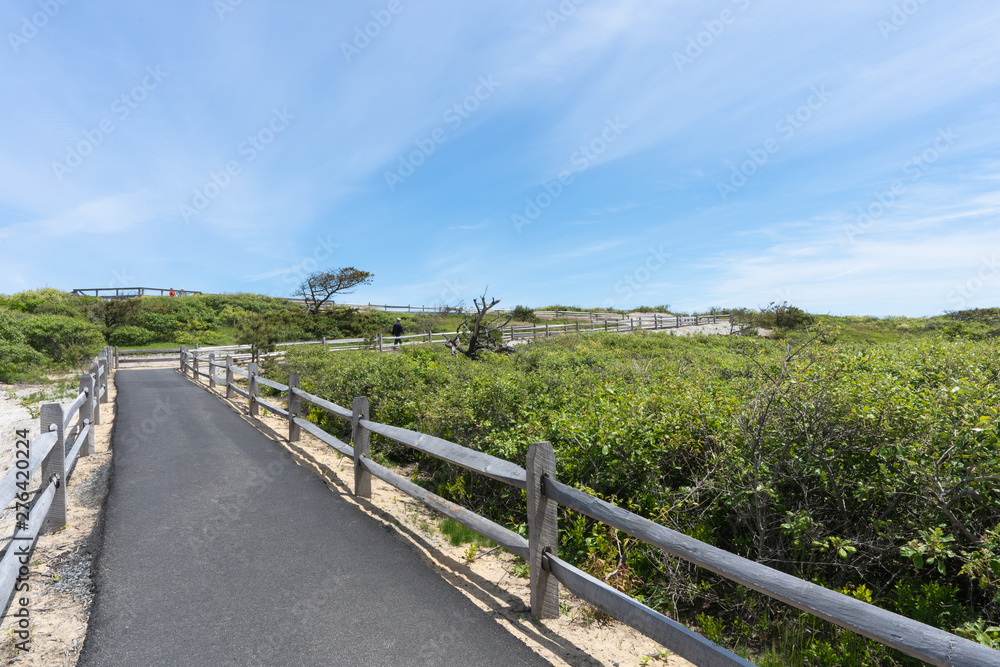 view of the walkway to the Marconi Station site in Cape Cod as well as a concept of the road or path to the goal at the top in life is not always straight, it may take a turn along the way