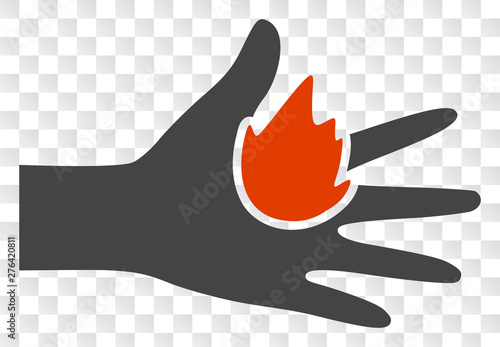 Burn hand EPS vector icon. Illustration contains flat burn hand iconic symbol on a chess transparent background.