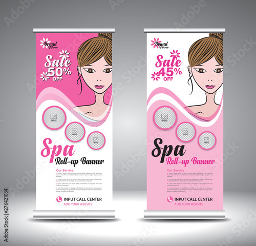 Roll up banner template for cosmetics, make up, lipstick, beauty, spa with beautiful girl vector. banner design. stand, exhibition, pull up, Advertisement, poster, flag-banner, billboard layout.