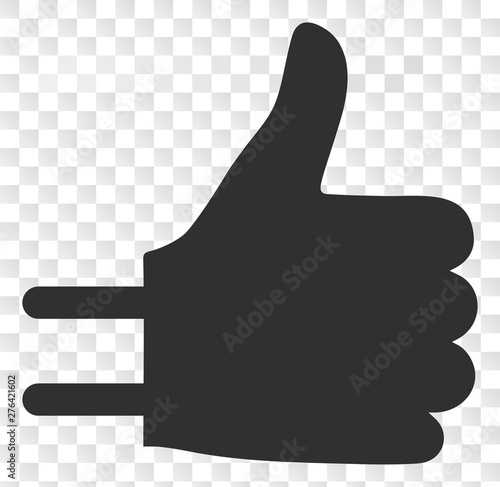 Thumb up adapter EPS vector pictogram. Illustration contains flat thumb up adapter iconic symbol on a chess transparent background.