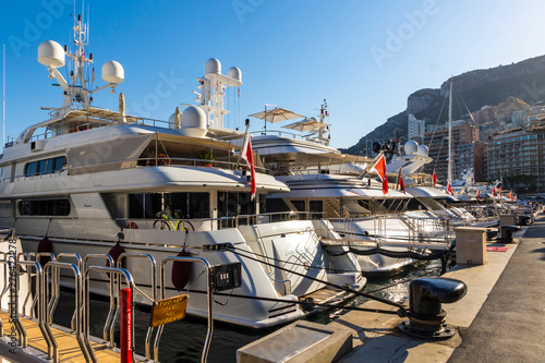 Superyachts seen in Yacht Club de Monaco Marina in Monaco