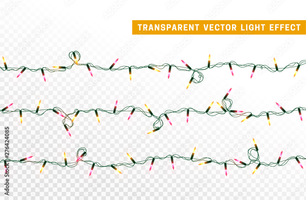 Christmas lights, Xmas decorations glowing orange and pink garlands. For light design background.