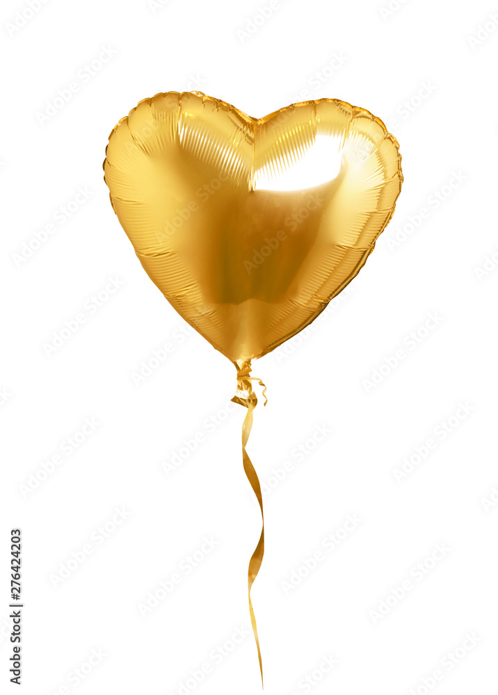 Naklejka Balon w kształcie serca złote. Pojedynczo na białym tle