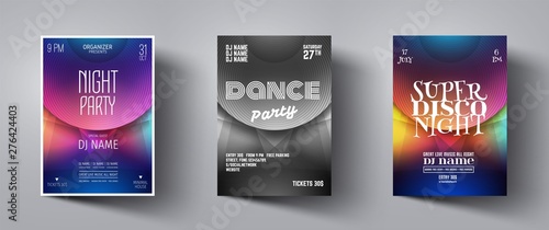 Flyer or Poster for music night club party with abstract background. Vector banner template design for event, disco party, concert, dance club,celebration,dj card. Creative brochure for festival,show.
