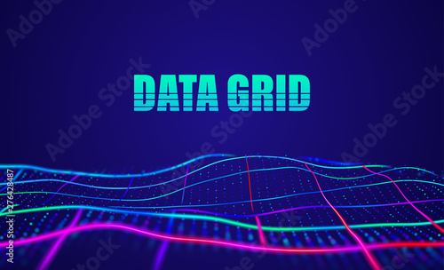 Data grid abstract vector background. Virtual space wireframe