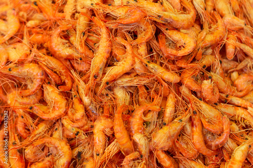 Countless orange shrimp, Fresh marine food.