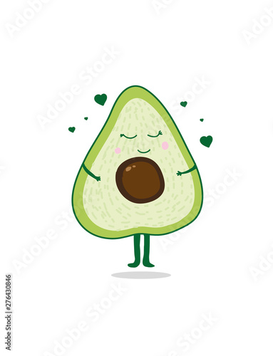 bright background with avocado pattern with a smile and hearts on a beige background