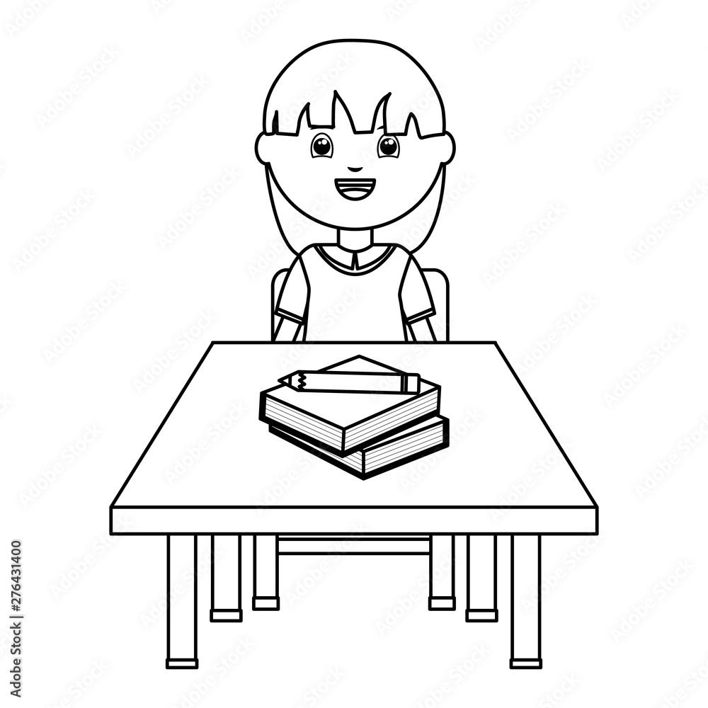 cute little student girl sitting in schooldesk cute little student girl sitting in schooldesk