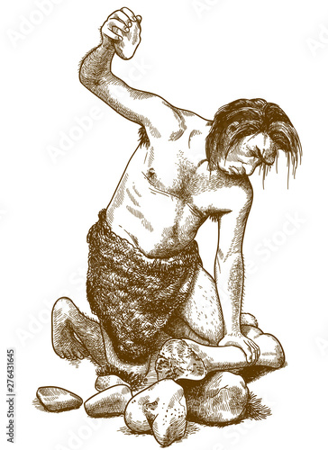 engraving illustration of caveman