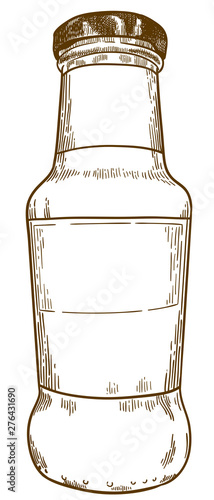 engraving drawing illustration of sauce bottle