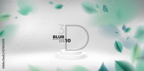 Nature abstract studio background with green spring leaves and product show stage vector design