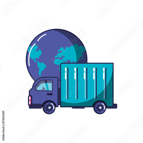 vehicle truck transport with planet earth