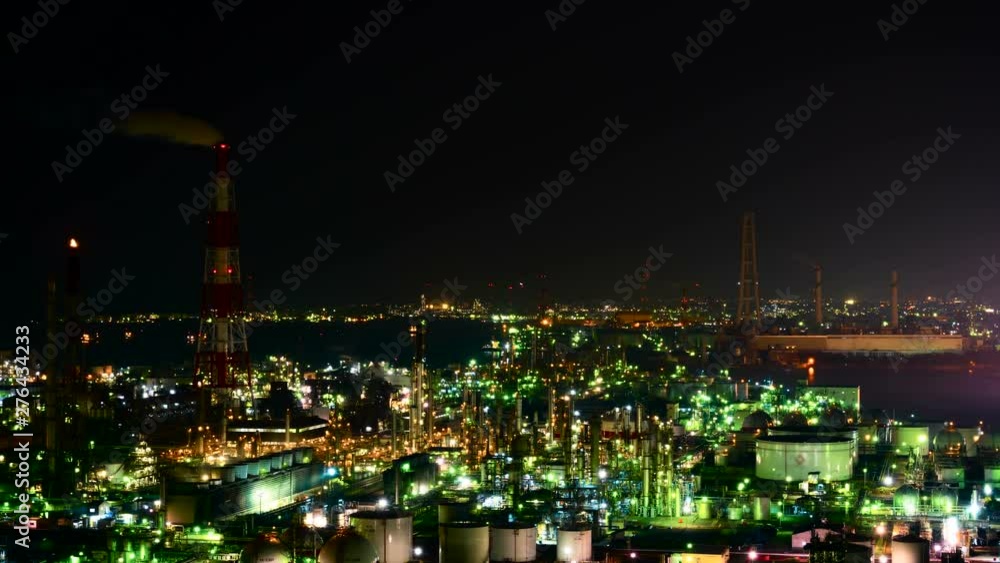 日本の産業 四日市コンビーナート タイムラプス 夜景 日本の産業 四日市コンビーナート タイムラプス 夜景