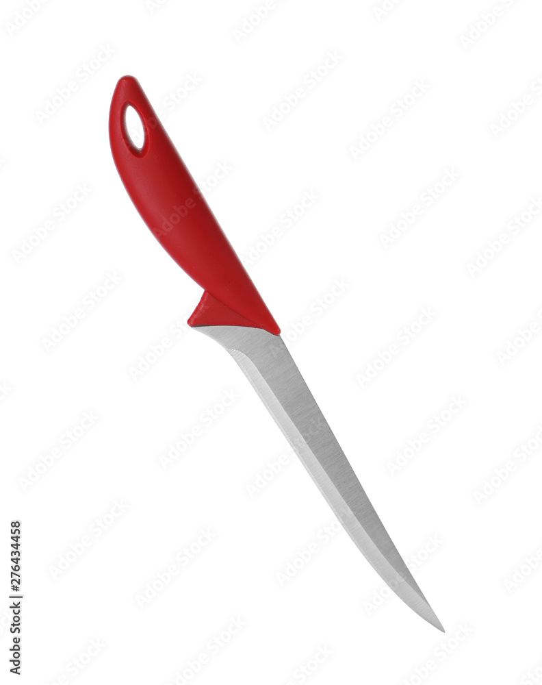 Boning knife with red handle isolated on white Boning knife with red handle isolated on white