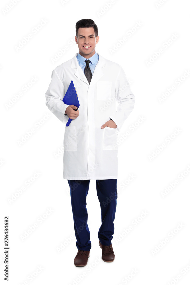 Full length portrait of medical doctor with clipboard isolated on white Full length portrait of medical doctor with clipboard isolated on white