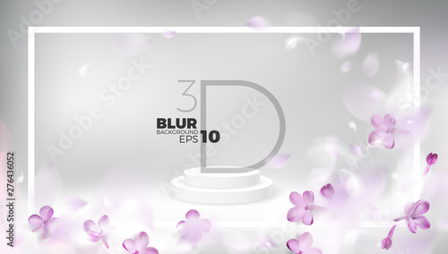 Nature abstract studio background with pink spring flower petals and product show stage vector design