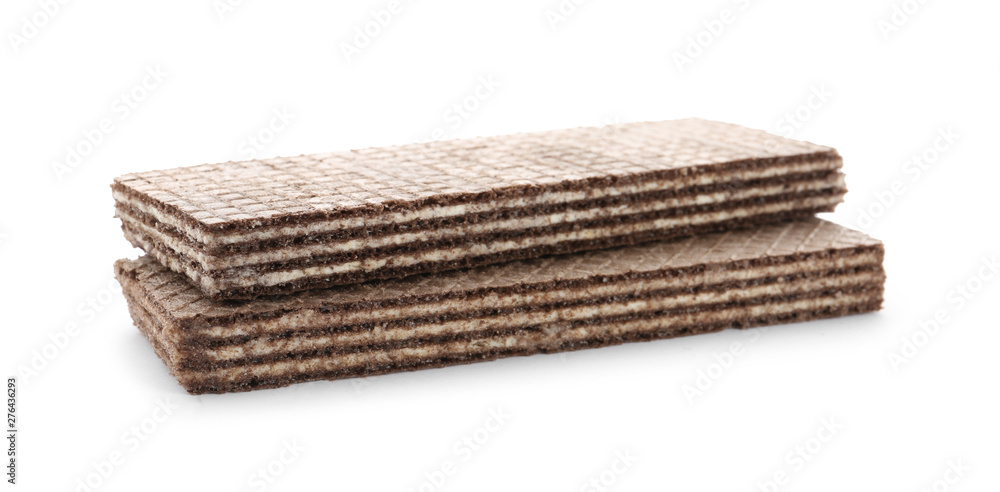 Delicious chocolate wafer sticks isolated on white Delicious chocolate wafer sticks isolated on white