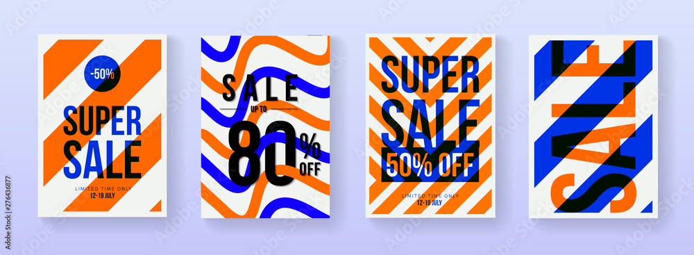 Set of abstract sale posters. Geometric sale retro banners collection..