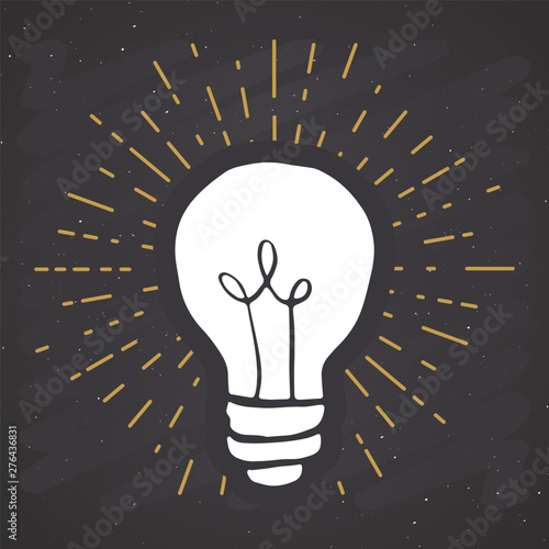Light bulb symbol vintage label, grunge textured retro badge, typography design vector illustration