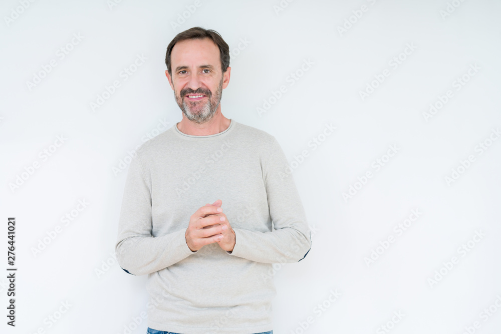 Elegant senior man over isolated background Hands together and fingers crossed smiling relaxed and cheerful. Success and optimistic Elegant senior man over isolated background Hands together and fingers crossed smiling relaxed and cheerful. Success and optimistic