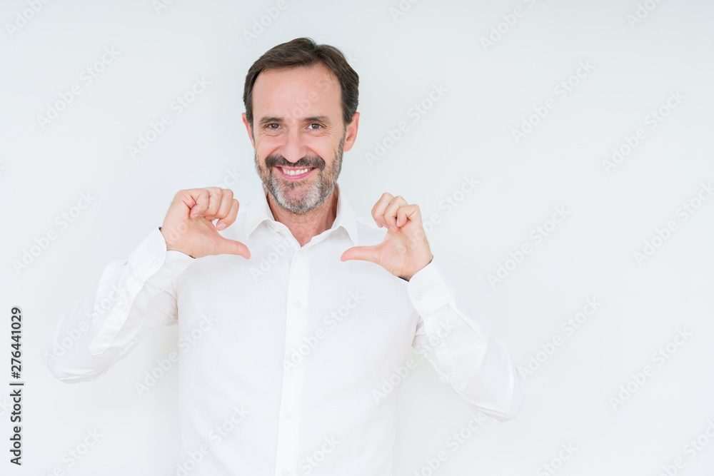 Elegant senior man over isolated background looking confident with smile on face, pointing oneself with fingers proud and happy. Elegant senior man over isolated background looking confident with smile on face, pointing oneself with fingers proud and happy.