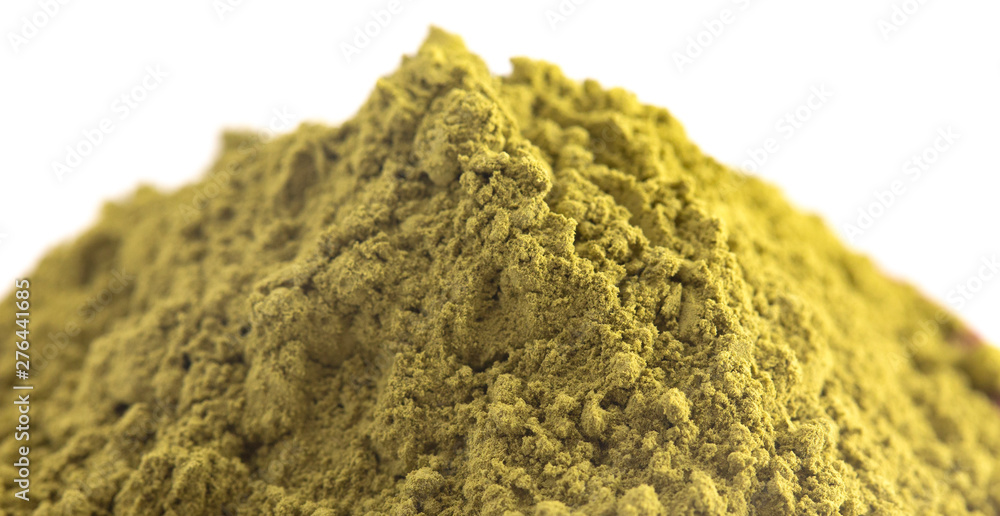 A Pile of Green Tea Matcha Powder Isolated on a White Background A Pile of Green Tea Matcha Powder Isolated on a White Background