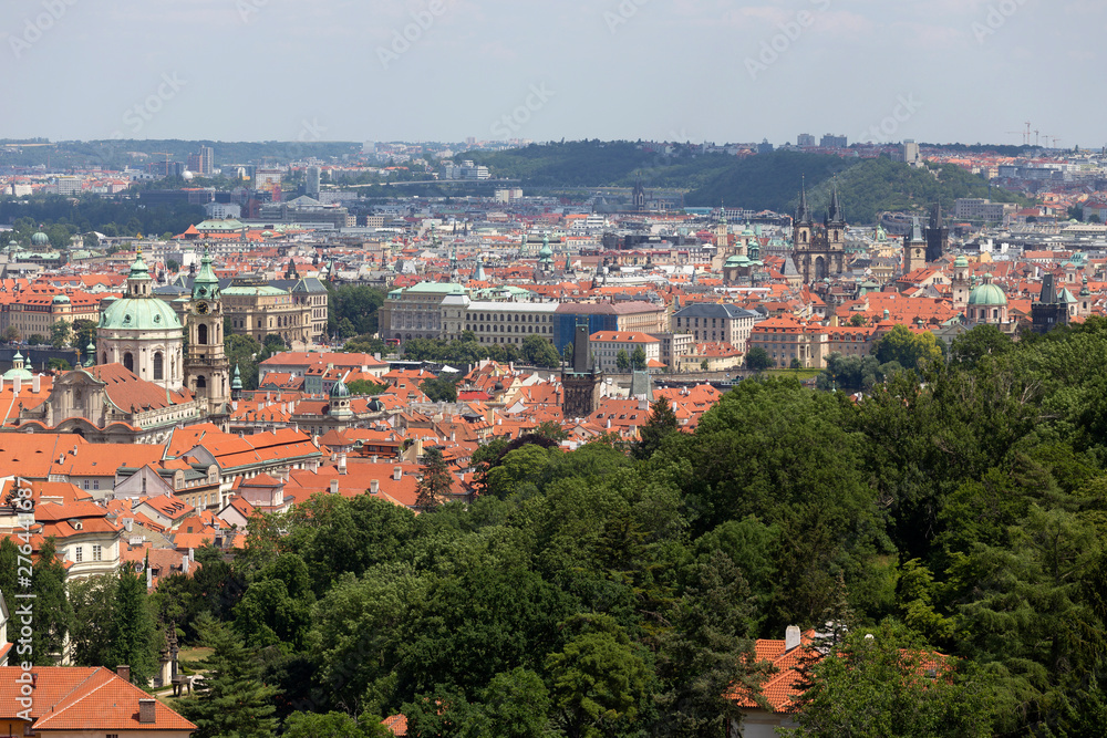 Summer Prague City with St. Nicholas' Cathedral from the Hill Petrin, Czech Republic