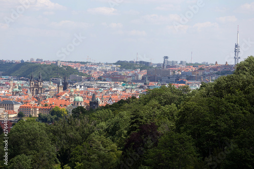 Summer Prague City with St. Nicholas' Cathedral from the Hill Petrin, Czech Republic