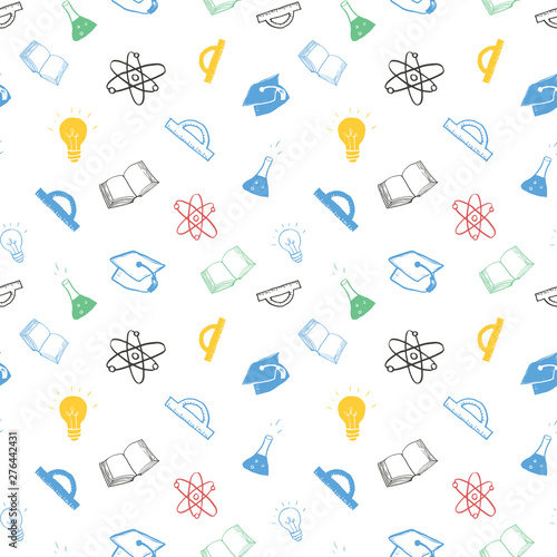 School seamless pattern Hand Drawn Doodles, Vector Illustration