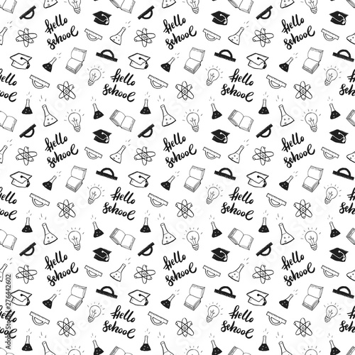 School seamless pattern Hand Drawn Doodles  Vector Illustration