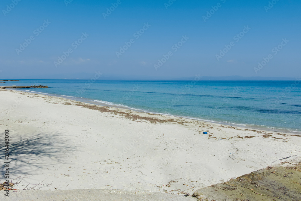 Panoramic view of beach of resort of Kallithea, Chalkidiki, Greece