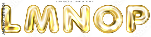 Golden foil balloon, inflated alphabet symbols L-M-N-O-P