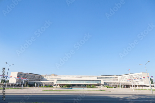 Panorama of SIV building  also known as Palata Srbija  or Palace of Serbia. It is the headquarters of the Serbian government  and the office of various state administrations  in Belgrade