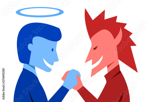 God and evil are shaking hands together, vector