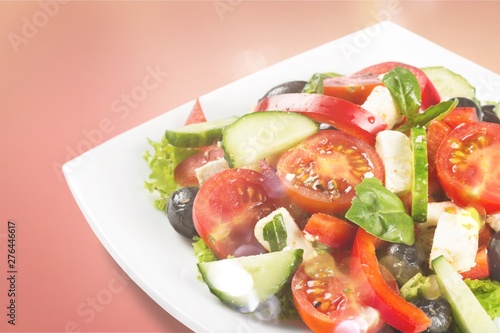 Fresh tasty vegetable salad in bowl