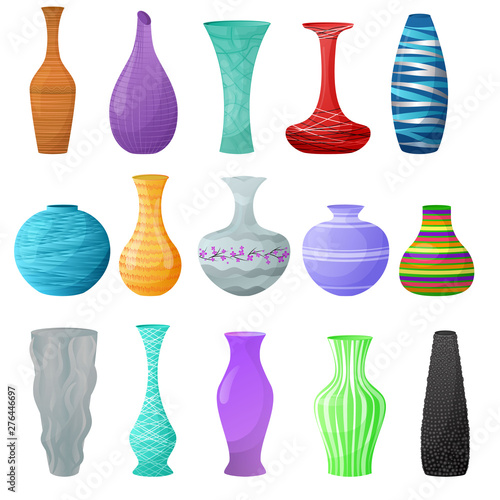 Vase vector decorative ceramic pot and decor glass pottery elegance vases illustration set of classic beautiful modern jar isolated on white background