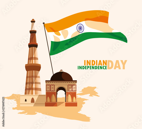 indian independence day poster with flag and jama masjid