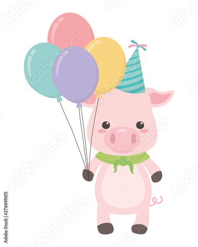 Animal cartoon with happy birthday icon design