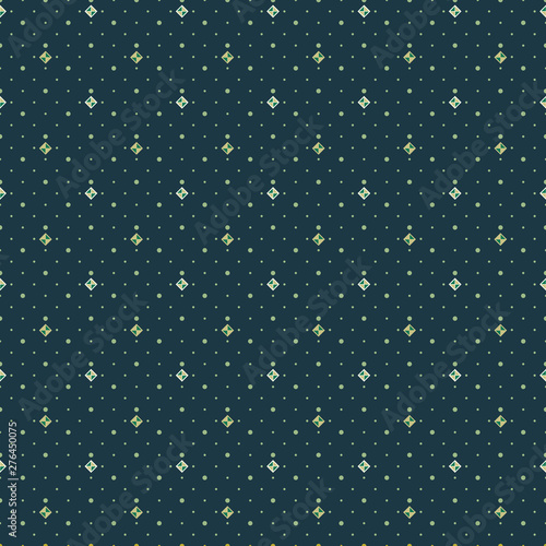Abstract seamless pattern with small scale squares, rhombuses and diamonds. Vector illustration in shades of cream, green and olive.