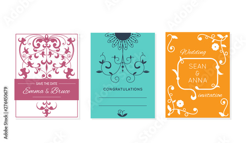 Wedding retro invitation card vector save the date suite with flower templates day marriage handmade lettering print layout design illustration. Floral design