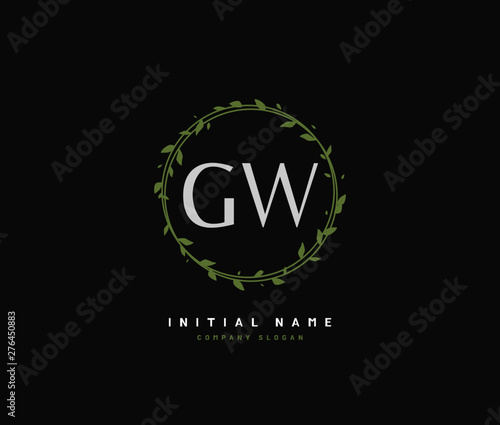 G W GW Beauty vector initial logo, handwriting logo of initial signature, wedding, fashion, jewerly, boutique, floral and botanical with creative template for any company or business.