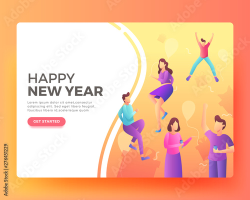 Landing page template or card winter Holidays corporate Party. Merry Christmas and Happy New Year Website with People Characters. people celebrate new year and christmas © Greative Studio